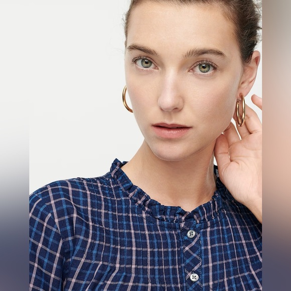 J.CREW Gold Hoop Earrings 1.5" Chunky Hoops Jewelry Classic Vacation Retro 90s - Picture 2 of 6